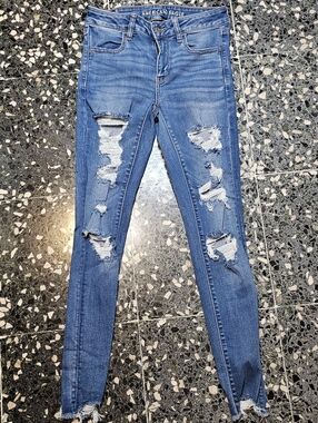 American Eagle Outfitters Blue Ripped Skinny Jeggings